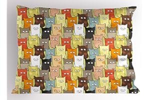 Ambesonne Cats Pillow Sham, Funny Colorful Graphic Kittens Cartoon Style Boys Girls Kids Playroom Nursery, Decorative Standard Queen Size Printed Pillowcase, 30" X 20", Cream Orange