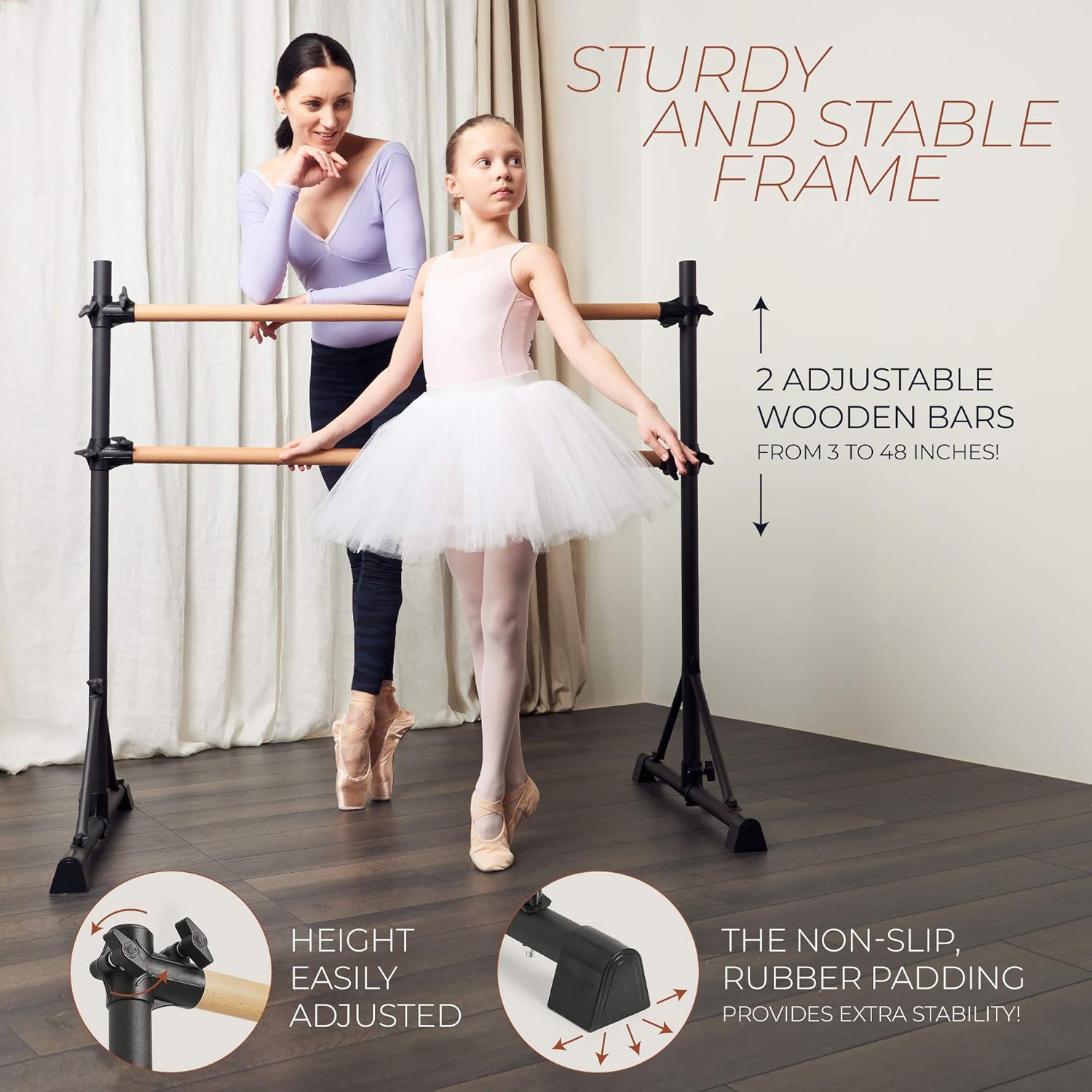 Victorem Portable Ballet Barre for Home - 4 FT. Ballet Bar for Ballet, Dancing or Stretching, Ballet Barres for Adults - Bonus Resistance Band Included : Sports & Outdoors
