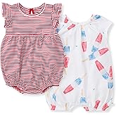 Romper, 100% Organic Cotton One-piece Bubble Shortall and Layette Set Girl Outfit, 2-Pack