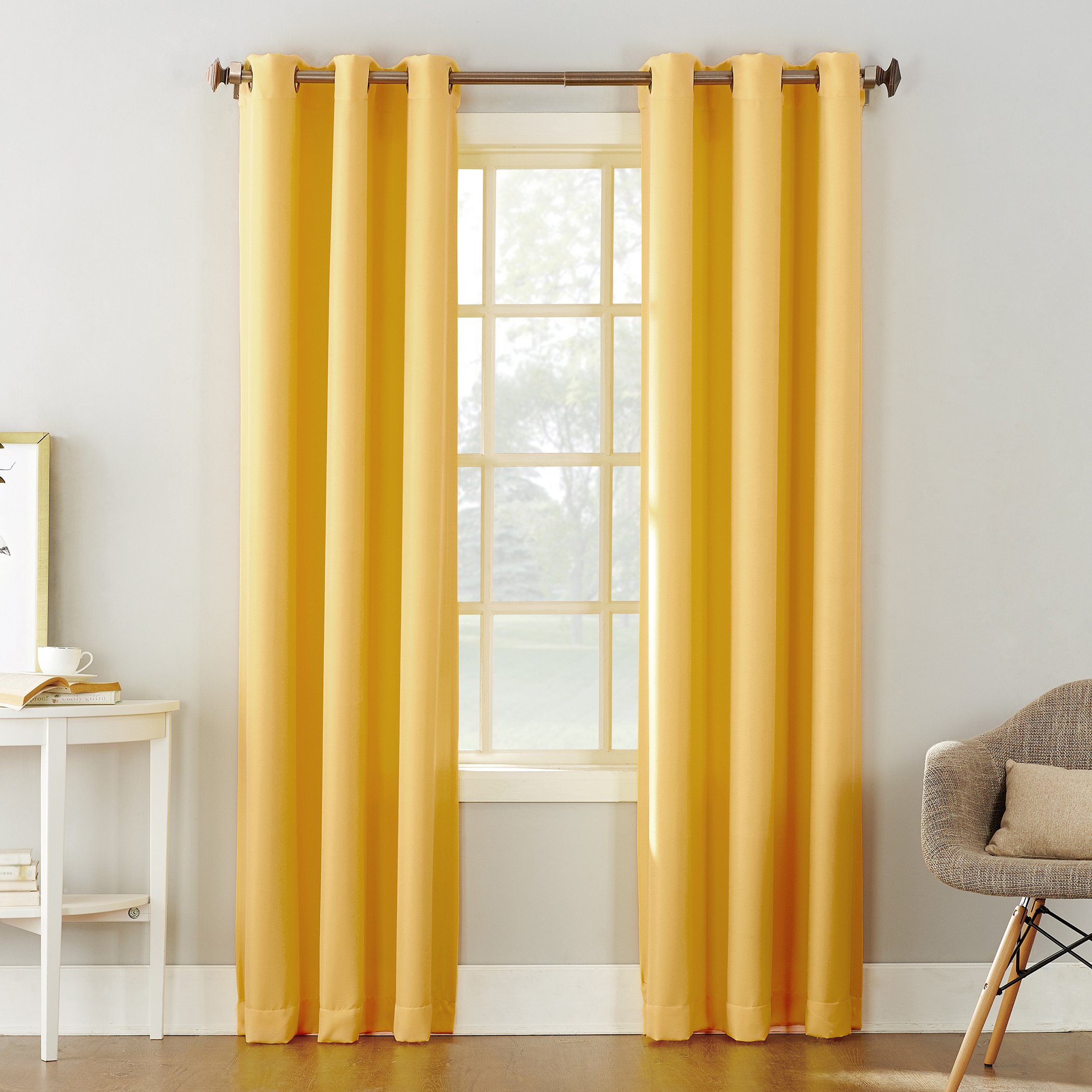 No. 918 Montego Casual Textured Semi-Sheer Grommet Curtain Panel,Yellow,48" x 95"