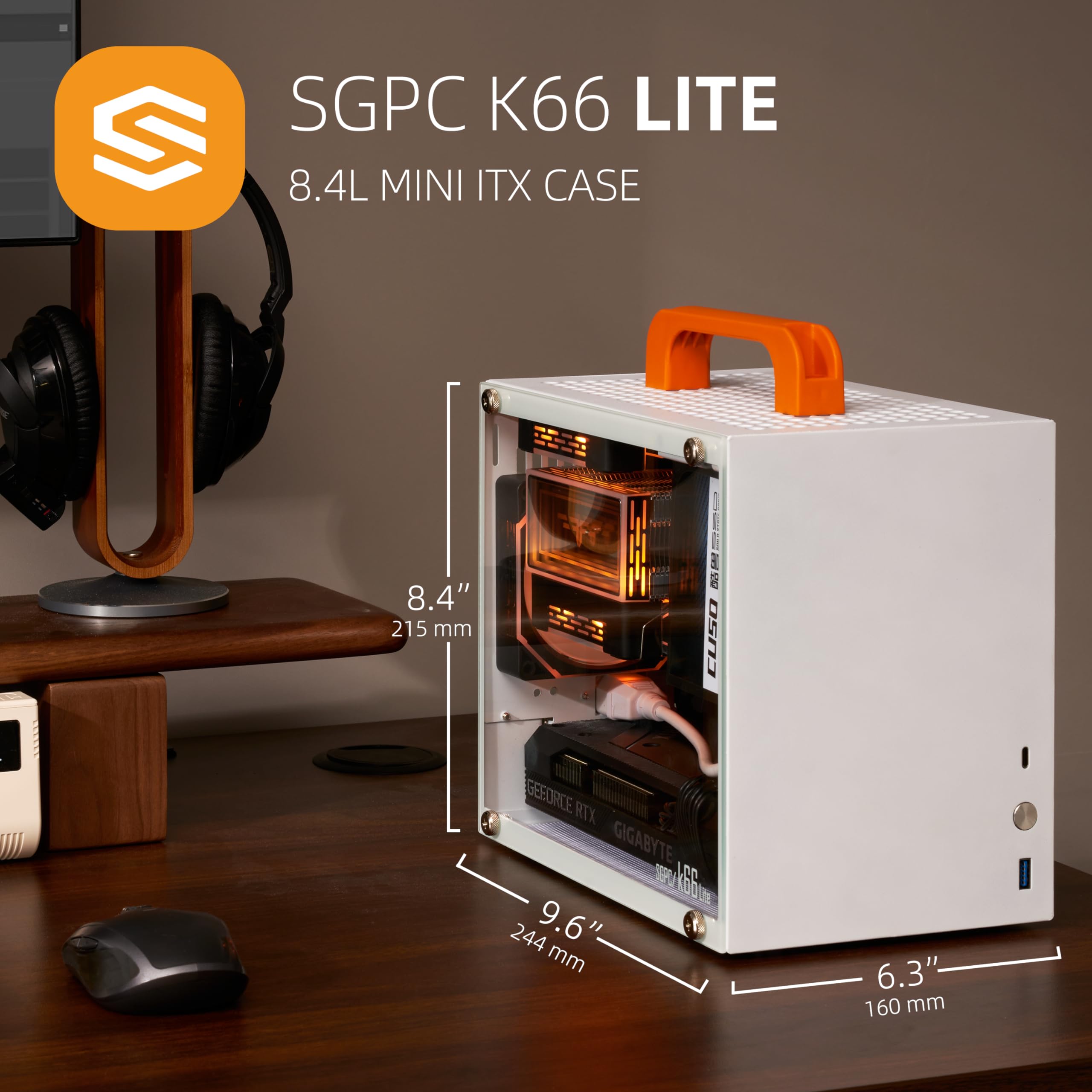 SGPC K66 Lite 8.4L/Compact Mini-ITX PC Gaming Case/135mm CPU Cooler & 240mm GPU & SFX PSU Support/Tempered Glass Side Panel/1 x Pre-Installed ARGB Fan(K66Lite,White)