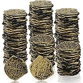 Hanaive 100 Pcs Pirate Coins Plastic Coins Kids Fake Play Coins Replica Spanish Doubloons for Pirate Party Treasure Chest Boa