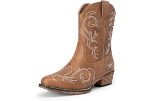 DREAM PAIRS Women's Cowboy Cowgirl Western Boots Embroidered Stitched Ankle Boots Square Toe Chunky Heel Fashion Short Bootie