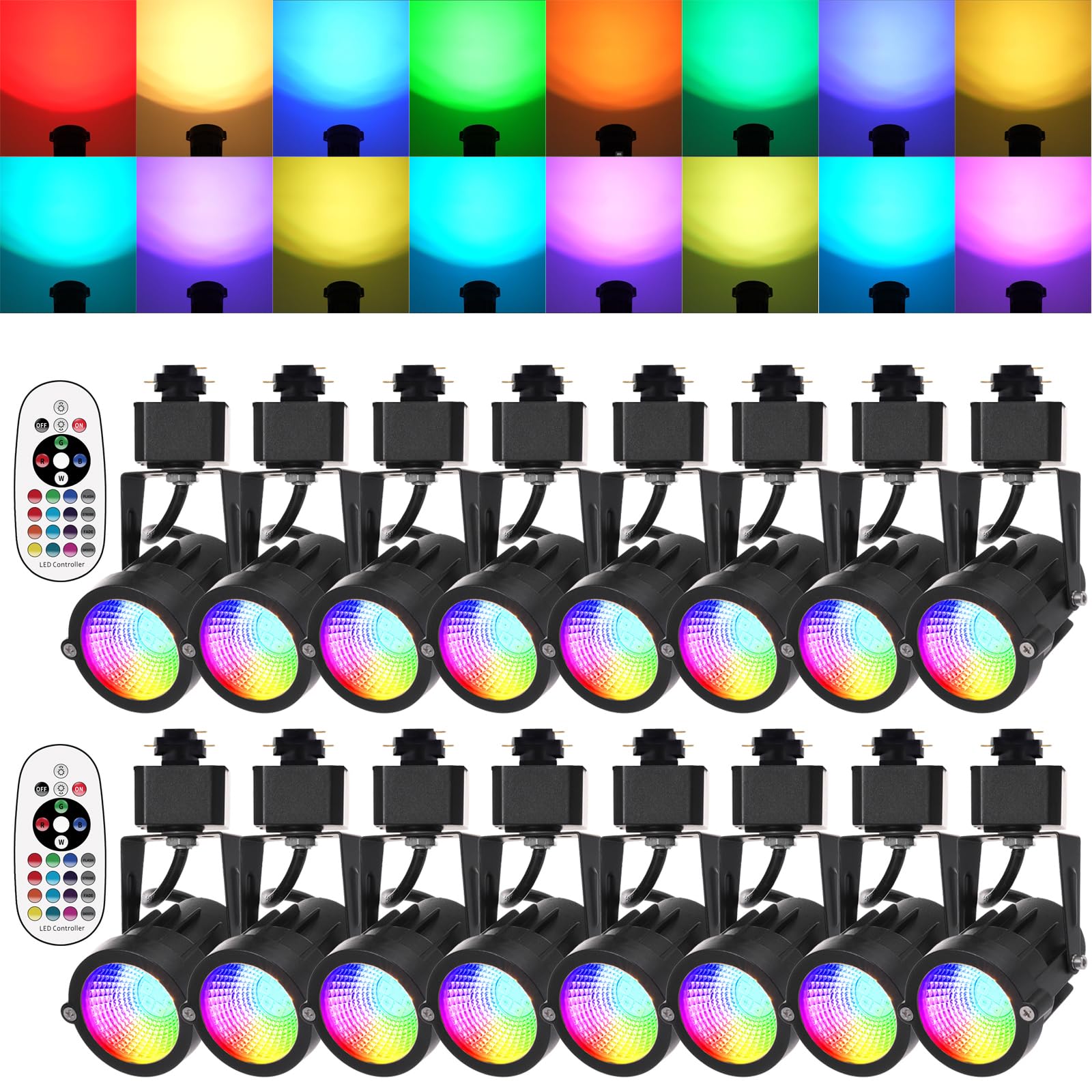 Photo 1 of Motrackcao RGBW Track Lighting Heads 12W Multicolor Remote LED Track Lights Fixtures for Accent Retail Kitchen Artwork,120V Linear Track Light H Type-CRI90+ 24° 1200lm - 16 Pack (Black)