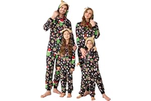 BRJR Matching Christmas Onesie's for Family, Ugly Zip Up One-Piece Pajamas Holiday Sleepwear PJs for Women Men Christmas Eve