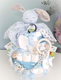 Windeltorte XXL - Kuscheltier süßer Hase - Schnullerkette & Greifling - Geschenk, Babyparty, Geburt Taufe + auf Wunsch Gratis Grußkärtchen