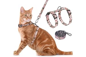 Seyezo Cat Harness and Leash Set, Adjustable Kitten Harness Escape Proof Cats Harness, Soft Lightweight Walking Travel Pet Harness, Cute Kitty Harness Leash Set for Small Medium Cats, Light Pink