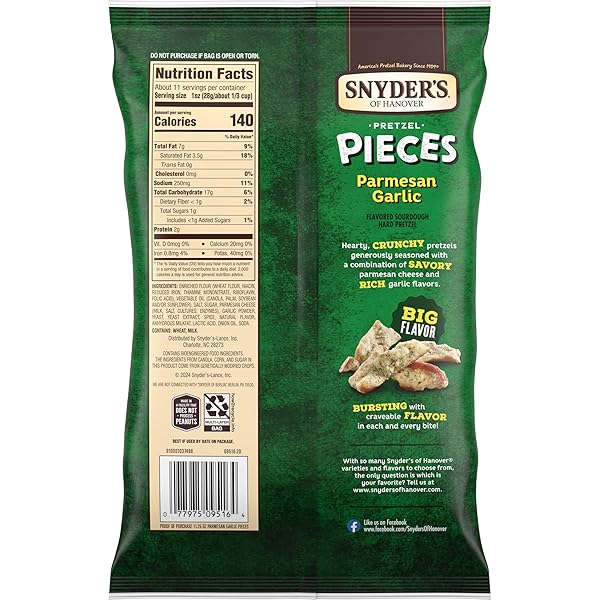 SNYDER’S OF HANOVER PARMESAN GARLIC FLAVORED PRETZEL PIECES, 11.25 OZ BAG