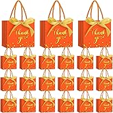 Jetec 45 Pcs Mini Paper Gift Bag Bulk 5.5 x 4.7 x 2.5'' Small Thank You Favor Bag with Handle Bow Ribbon for Valentine Wedding Baby Bridal Shower Birthday Anniversary Party(Orange/gold)
