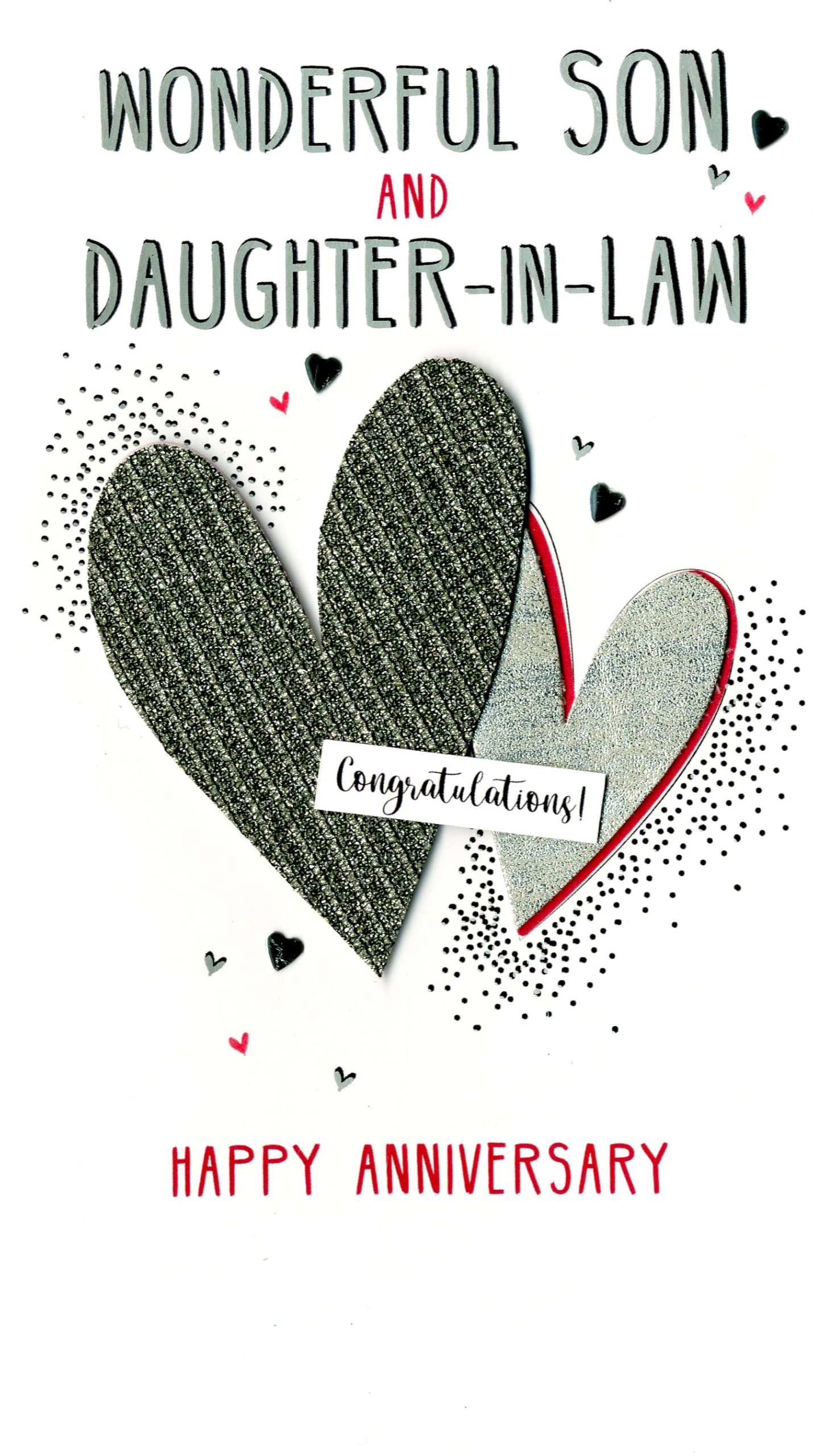 Wonderful Son and Daughter-in-Law Congratulations Heart Hugs Anniversary Card JGS778