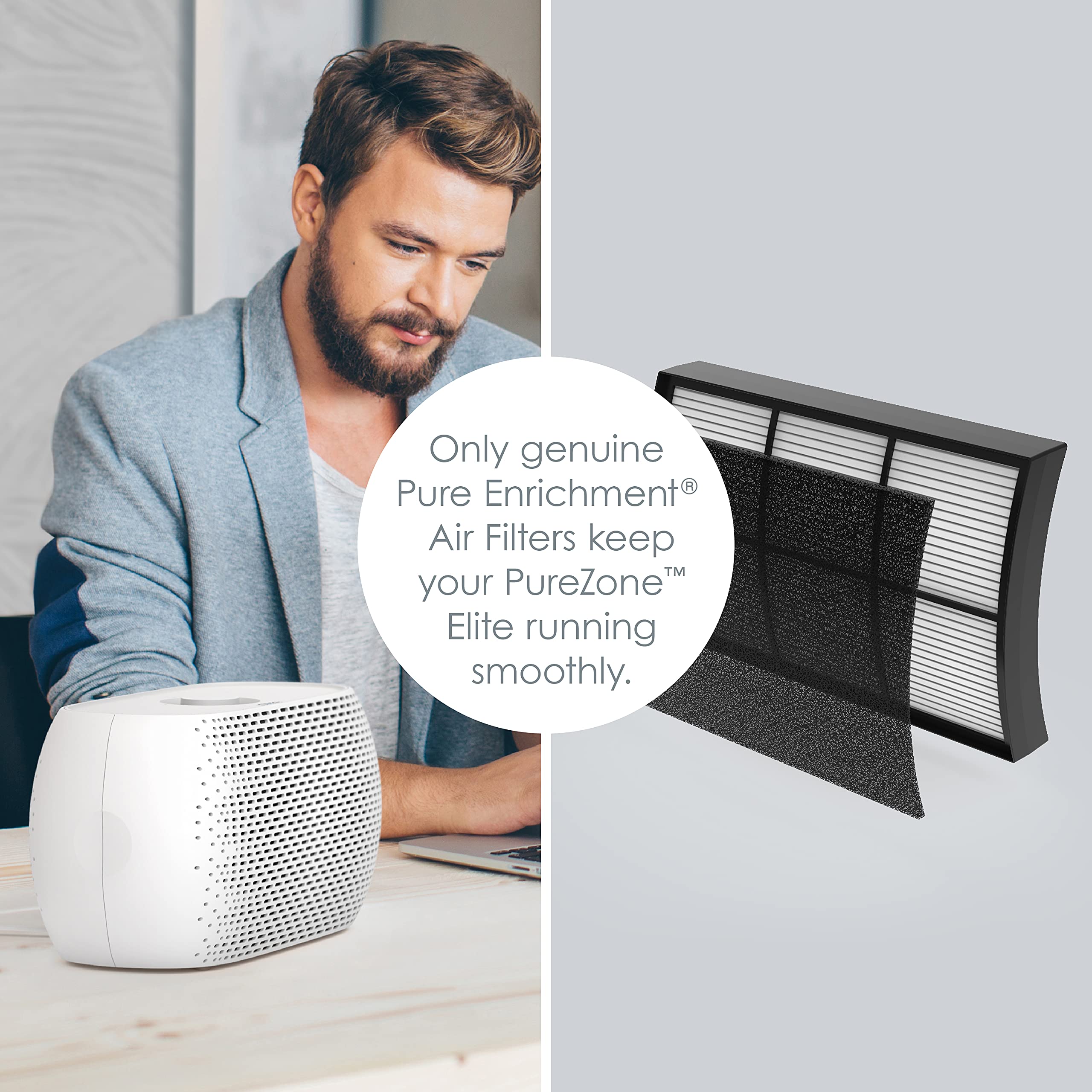 Pure Enrichment® Genuine 2-in-1 True HEPA Official Replacement Filter for The PureZone™ Breeze Tabletop Air Purifier (PECOMPAP)