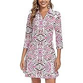 WOWENY 3/4 Sleeve Dress for Women with Pockets V Neck UPF 50+ Casual Sun Dress Breathable Quick Dry Beach Vacation