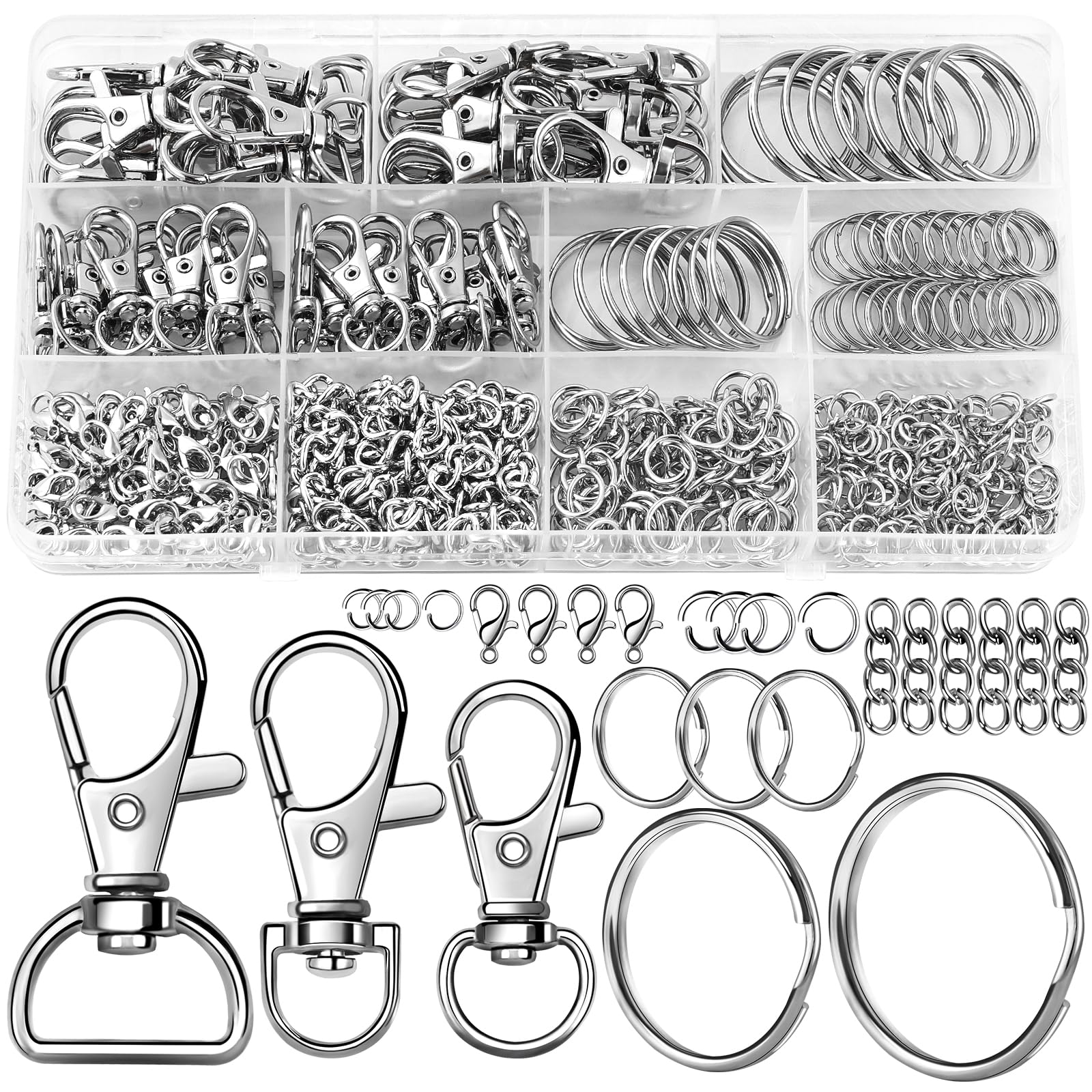 JOLCEEY 275pcs Keyring Clip with Key Rings, Metal Lanyard Keychain Clip Hooks Swivel Lobster Clasp Keyring with Split Key Ring Hoop for Keys Bags Jewellery Making Hanging Crafts
