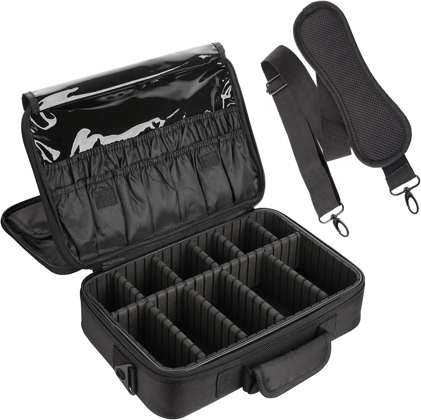 VASKER Large Makeup Case 3 Layers Makeup Bag Organizer Professional Waterproof Travel Cosmetic Case Box Portable Train Cases Black Brush Holder with Adjustable Divider Gift for Women : Beauty