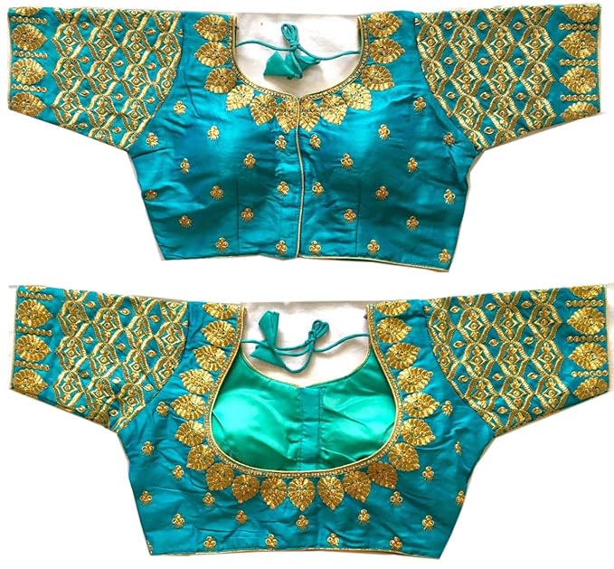 Women's Rama Colour Handwork Designs Readymade Blouse For Saree And Lehenga (Size 38+margin)