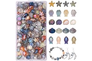 KINGSHINE 650pcs Starfish, Shell, Snails, Fish Glass Beads for Jewelry Making - Ocean Themed Colorful Star Beads for Bracelet, Loose Spacer for DIY Craft Earrings Necklaces