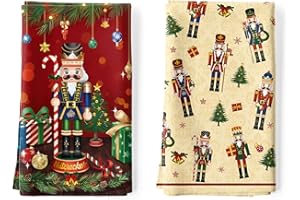 Arquiel Christmas Red Nutcracker Tea Towels, Cotton Kitchen Towel 18.9 × 27.5 inch, Quick Drying Dish Cloth for Party Anniver