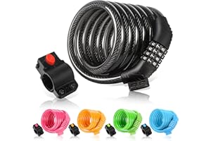 Etronic Bike Lock M6, Cable Lock 6 Feet Long Coiled Security Resettable Combo Combination Lock Bicycle Lock with Mounting Bracket