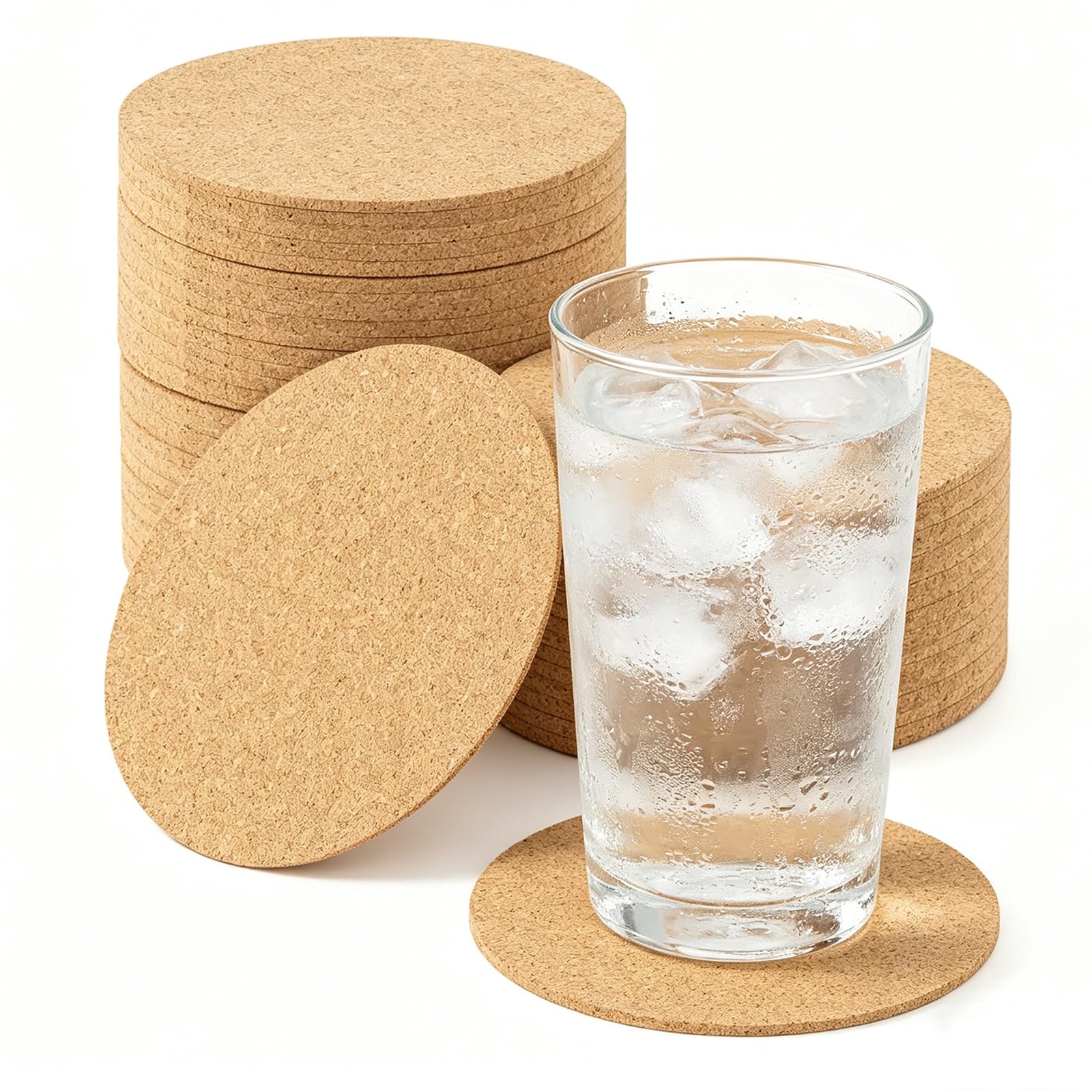 NAMYEUT Set of 50 Cork Coasters, 10 cm Diameter, 3 mm Thick Round Cork Coasters, Home Accessories, Wooden Cork Coasters for Drinks, Coffee, Tea Coasters, Perfect for Home, Office, Bar & Restaurant