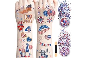 ITSCOLOFY 80PCS 4th of July Temporary Tattoos, Red White Blue Glitter Set - Patriotic Accessories Kit for USA Independence Day, Fourth of July Party, Face & Body Art - Stars & Stripes Celebration Decorations