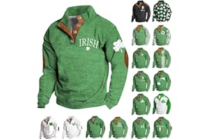 GIERIDUC Mens St Patricks Day Sweatshirt Retro Button Up Henley Polo Shirt Irish Flag Print Long Sleeve Stand Collar Pullover