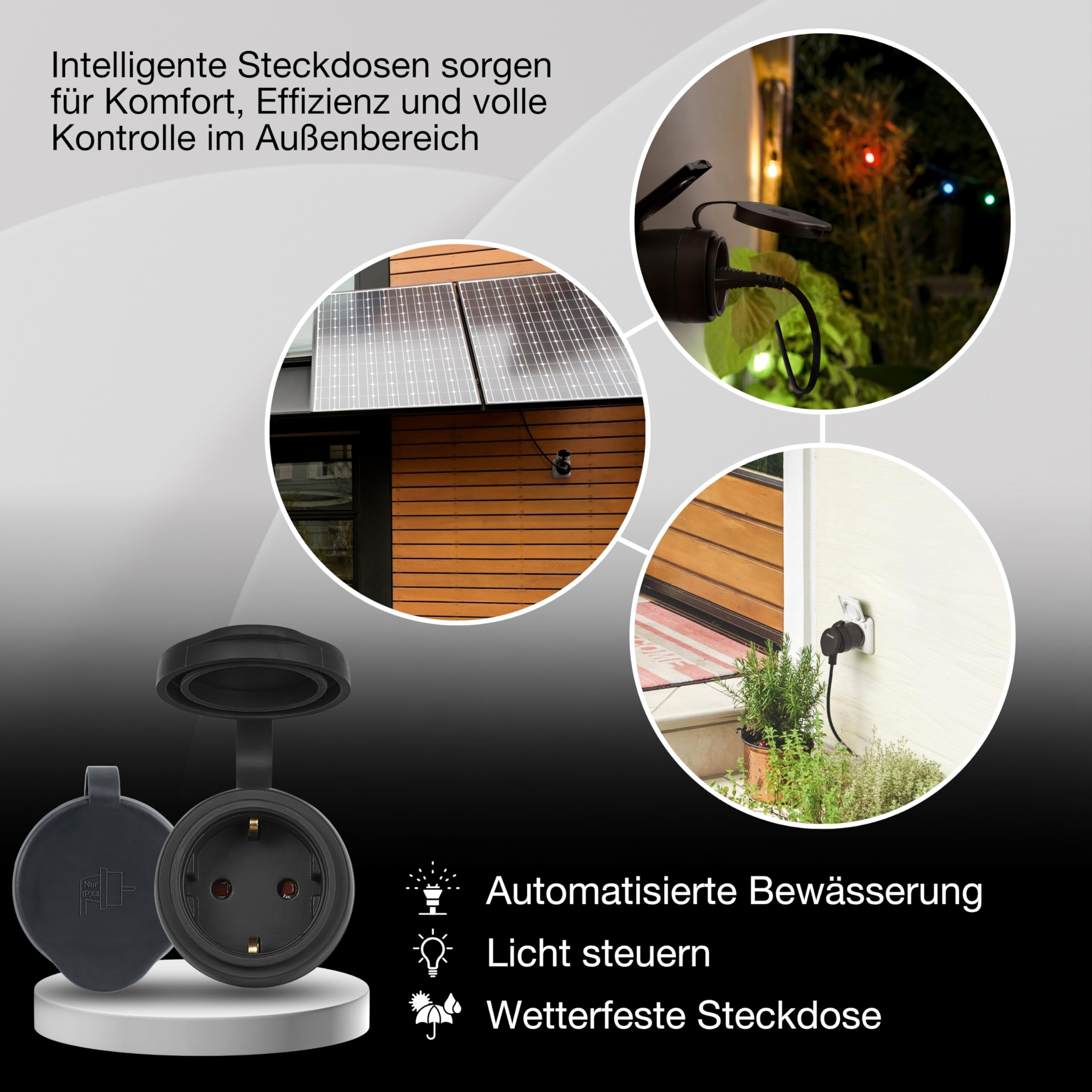 OSRAM SMART+ ZIGBEE Outdoor-EU-Steckdose, Außensteckdose mit Energieverbrauchskontrolle in Schwarz aus PP, IP44-Schutz, Integration von Geräten ins Smart Home 4
