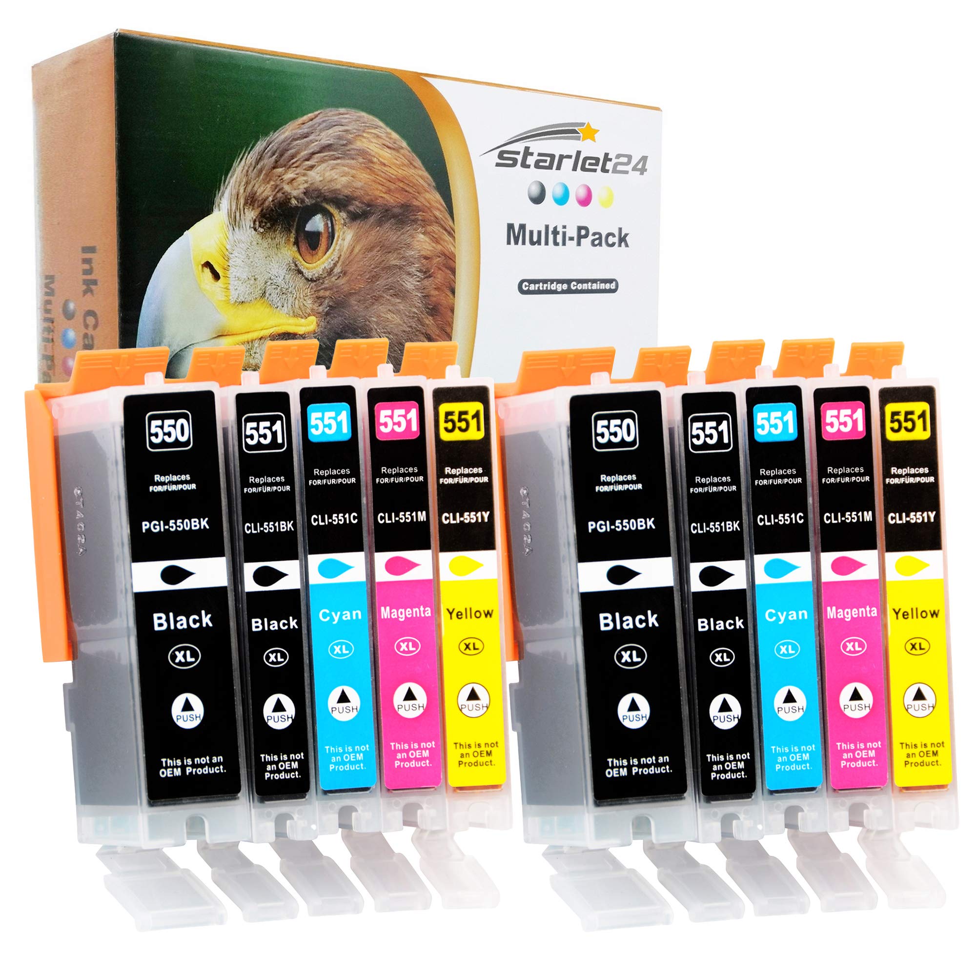 Starlet24 10X 550XL 551XL Printer Ink Cartridges for Canon PGI-550 CLI-551 for Pixma iP7200, iP7250, iP8750, iX6850, MG5450, MG5650, MG5655, MG6350, MG7100, MG7150, MG7550, MX725, MX925