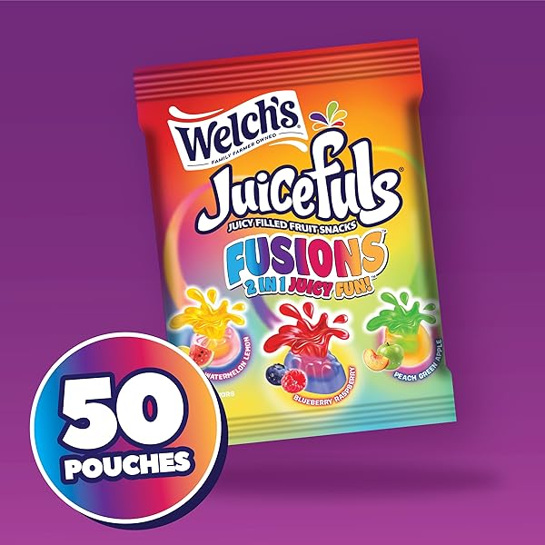 WELCH’S FRUIT SNACKS, JUICEFULS FUSIONS, ASSORTED FRUIT FLAVOR, STOCKING STUFFERS, BULK PACK, GLUTEN FREE, NATURAL COLORS & FLAVORS, 0.8OZ (PACK OF 50)