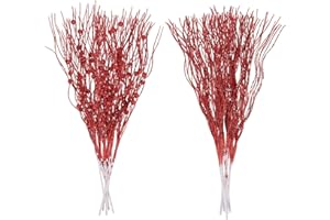 LOAVER 18 Pack Christmas Artificial Glitter Berry Stem Ornaments,15.7 Inches Decorative Xmas Picks Glittery Twigs Bead Sticks for Christmas Tree DIY Crafts Vase Fillers Party Supplies(Red)