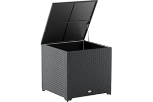Outsunny 67Gallon Rattan Deck Box, Wicker Outdoor Storage Box with Waterproof Zippered Liner, Safe Pneumatic Rod, Patio Ratta