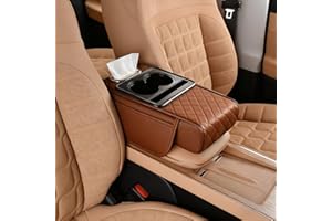 Multifunctional PU Leather Car Armrest Box Mat, 2025 New 5-in-1 Car Center Console Cover with Cup Holder, Universal Style Car