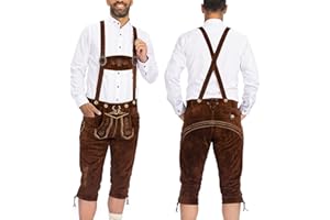 BAVARIA TRACHTEN Lederhosen Men - Genuine Leather Authentic German Lederhosen for Men, Oktoberfest Outfit - Light Brown Knee