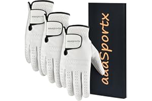 aaasportx Golf Gloves Men 3 Pack for Golfer (Worn On Left/Right Hand) Golf Glove Breathable Comfotable Fit Great Golf Gifts