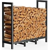 BALIE SPACE 4ft Outdoor Firewood Rack Log Holder for Fire Wood Pile Storage | Heavy Duty Fire Wood Racks with 8 Support Legs, Adjustable Log Stacker Stand Organizer, Black