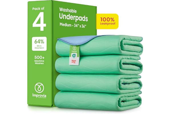 IMPROVIA® Washable Underpads, Heavy Absorbency Reusable Incontinence Pads for Kids, Adults, Elderly, and Pets, Waterproof Pro