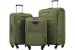Merax Softside Luggage Set Softshell Lightweight 3 Piece Spinner Suitcase 22" 26" 30" Army Green