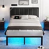 OLEVS Full Bed Frame with Headboard, Smart LED &amp; Charging Station | Metal Platform Bed Full Size with LED, USB Charging &amp; Upholstered Headboard, 1,000 lbs Weight Capacity, No Box Spring Needed
