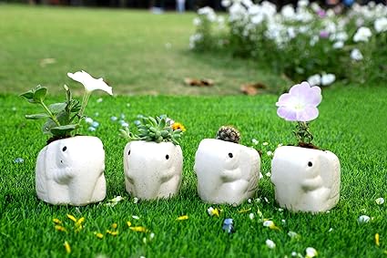 Lyallpur Stores Ceramic Planter Pot Elephant Shape - Small (White Color, 8 cm) Plant Not Included