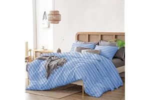 Olivia Rocco Duvet Cover Super King Plus Size 120"" x 120"" Inch, 1000 Thread Count Soft 100% Egyptian Cotton 1Pcs (1 Duvet Cover) Zipper Closure & Corner Ties, Light Blue Stripe