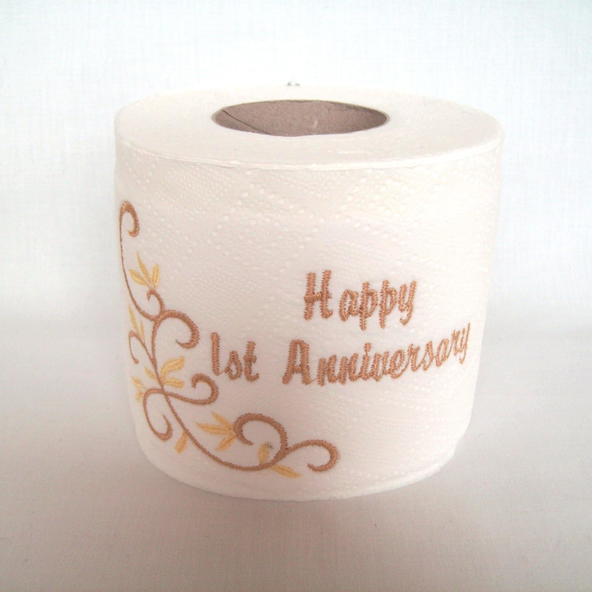 First Anniversary Gift ~ Novelty Embroidered Toilet Roll, Gift Wrapped
