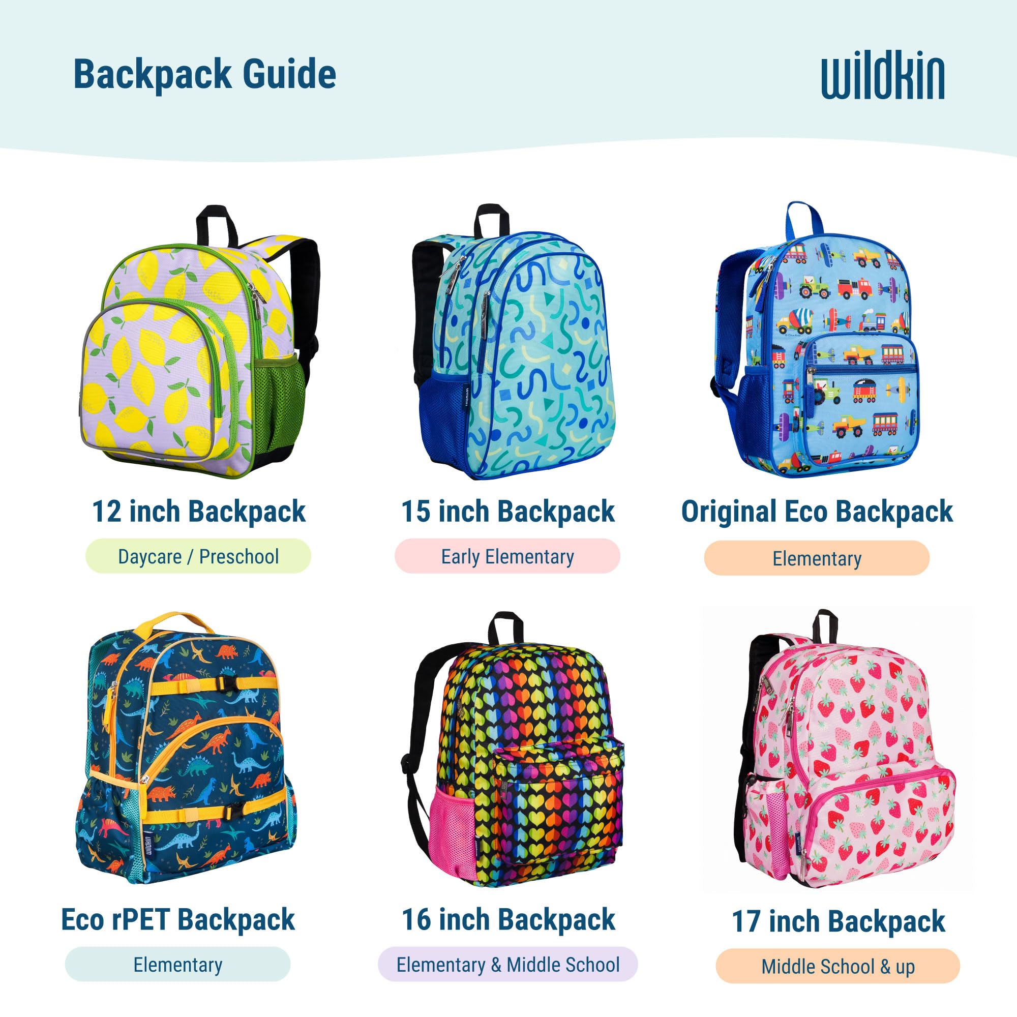 Wildkin 16 Inch Kids Backpack for Boys & Girls, 600-Denier Polyester Backpack for Kids, Features Padded Back & Adjustable Strap, Perfect Size for School & Travel Backpacks (Rainbow Hearts)