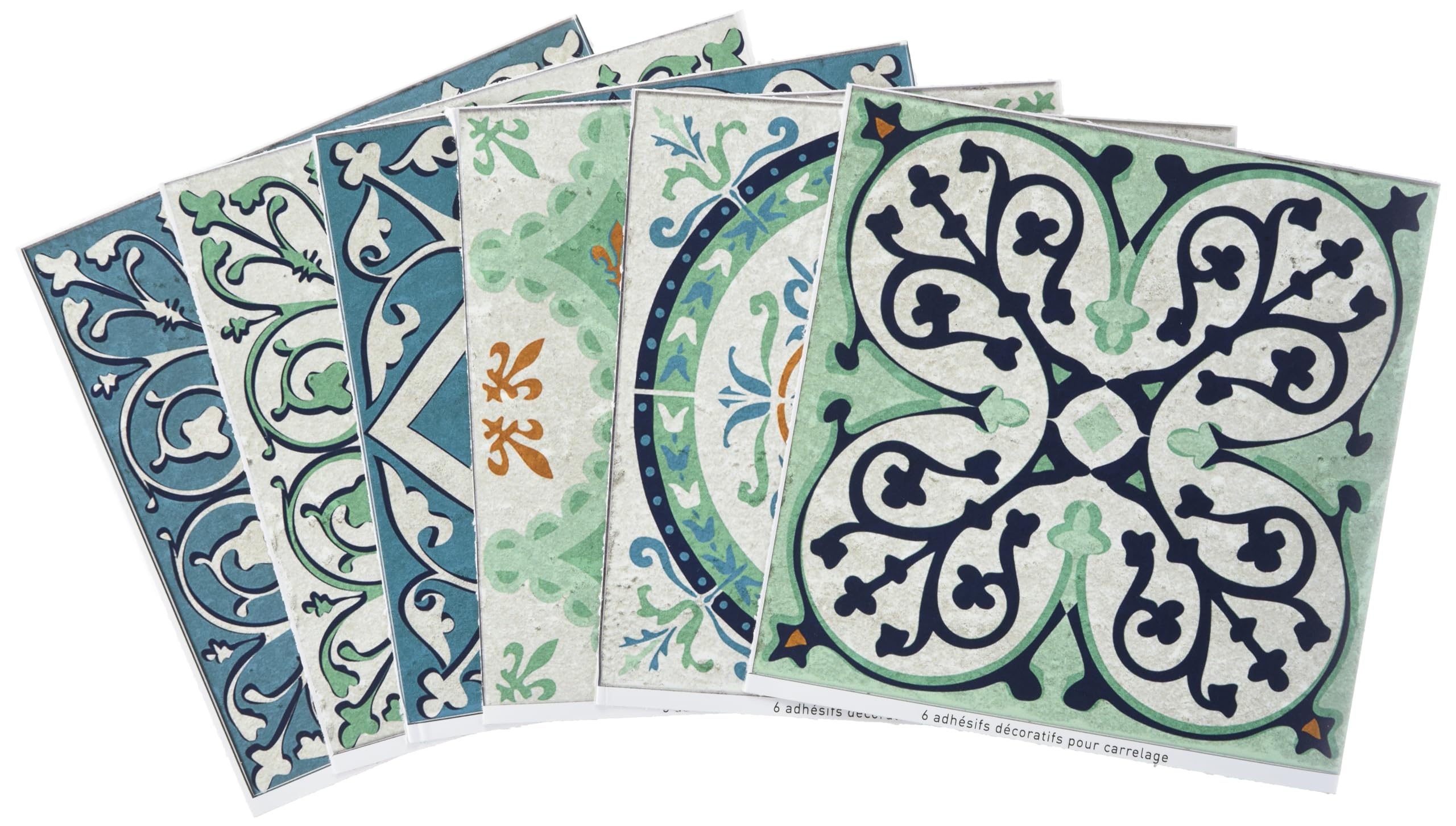 PLAGE 6 Wall tiles stickers Old portuguese Tiles Evora, Vinyl, Green, each 15 x 15 cm