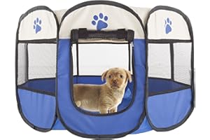 Pop-Up Pet Playpen - 26-Inch Indoor and Outdoor Dog Kennel with Carrying Bag - Portable Pet Enclosure for Dogs and Small Animals by PETMAKER (Blue)