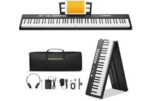 UISCOM Keyboard Piano 88 Key Semi Weighted Portable Digital Piano for Beginner,Full Size Folding Electric Keyboard with Sustain Pedal,Carrying Case,MIDI,Suitable for Home/Stage（Black）