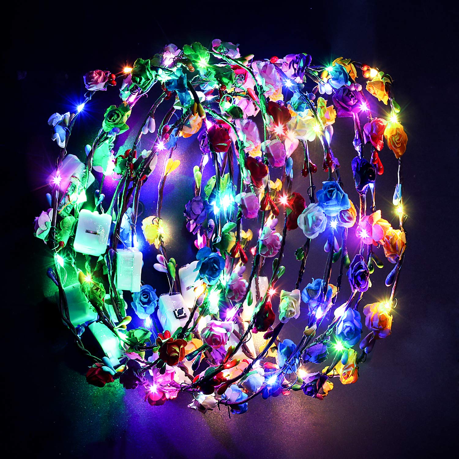 Fansport LED Flower Wreath Light Up Flower Headband Luminous LED Flower Crown Floral Head Crown for Wedding Festival Party Vacation Photography Props (10Pcs)