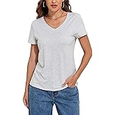 Hilor Women's Plain Cotton T Shirts Short Sleeve V Neck Tee Tops Loose Fit Casual Summer Tops Trendy Outfits 2026