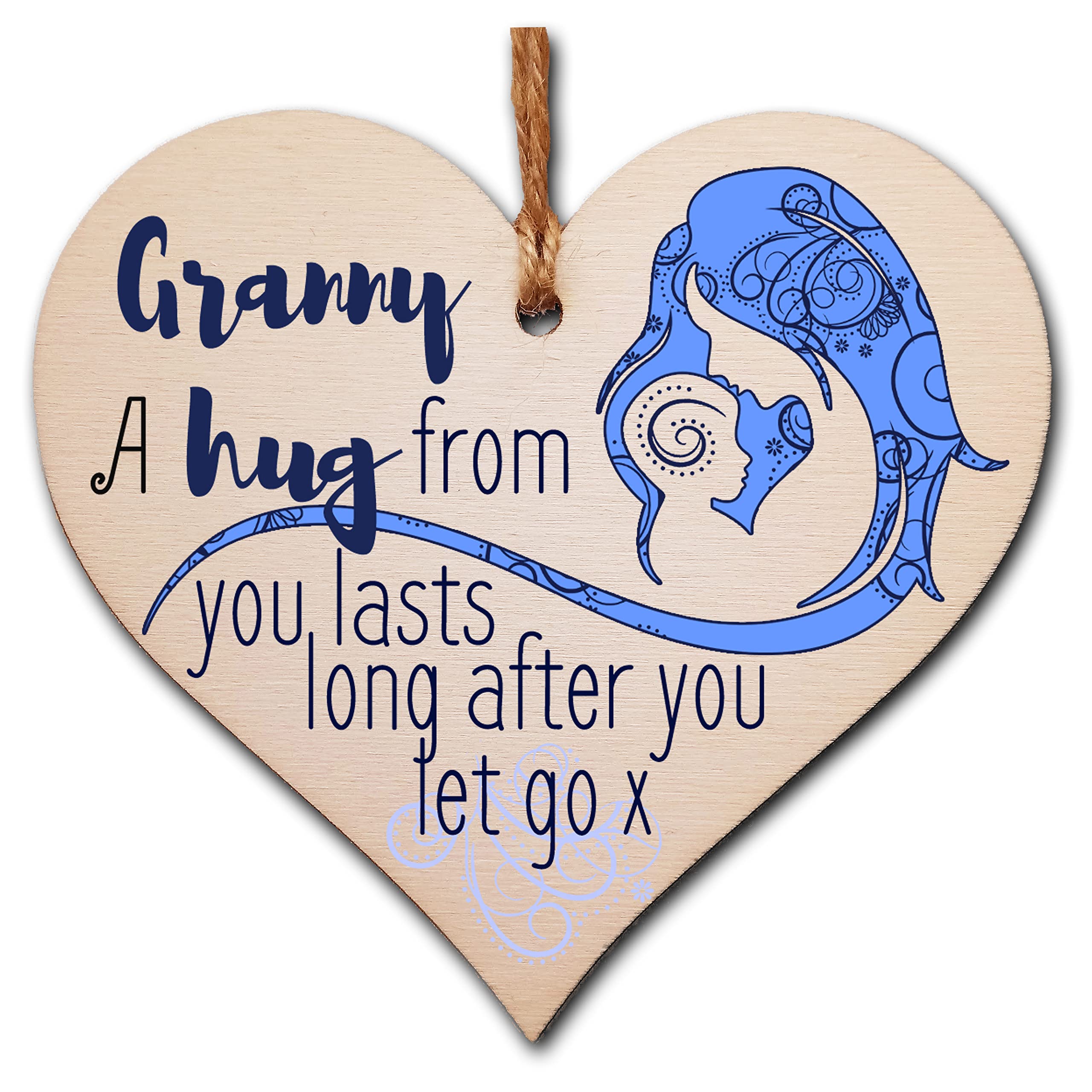 The Plum Penguin Handmade Wooden Hanging Heart Plaque perfect for Granny loving thoughtful special keepsake A hug from you lasts long after you let go card alternative from grandchildren wall hanger