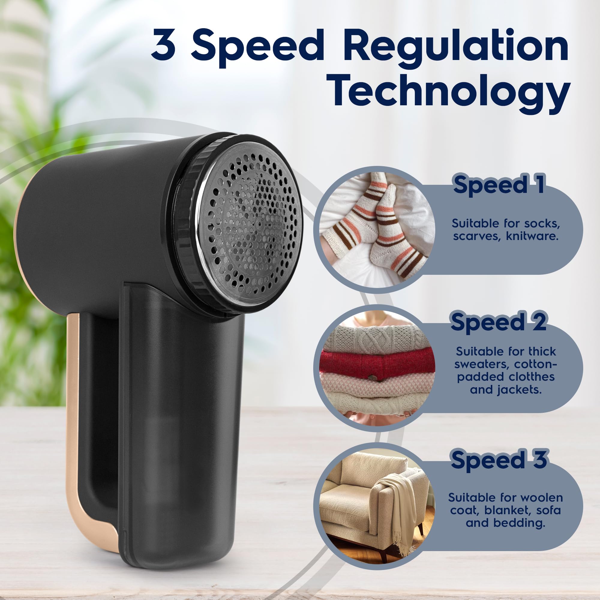 Electrolux Rechargeable Fabric Shaver | 3-Speed Lint Remover for Clothes & Furniture | Eliminates Fuzz & Pilling | Electric Lint Shaver with LED Display & Type-C Fast Charging Port - Black