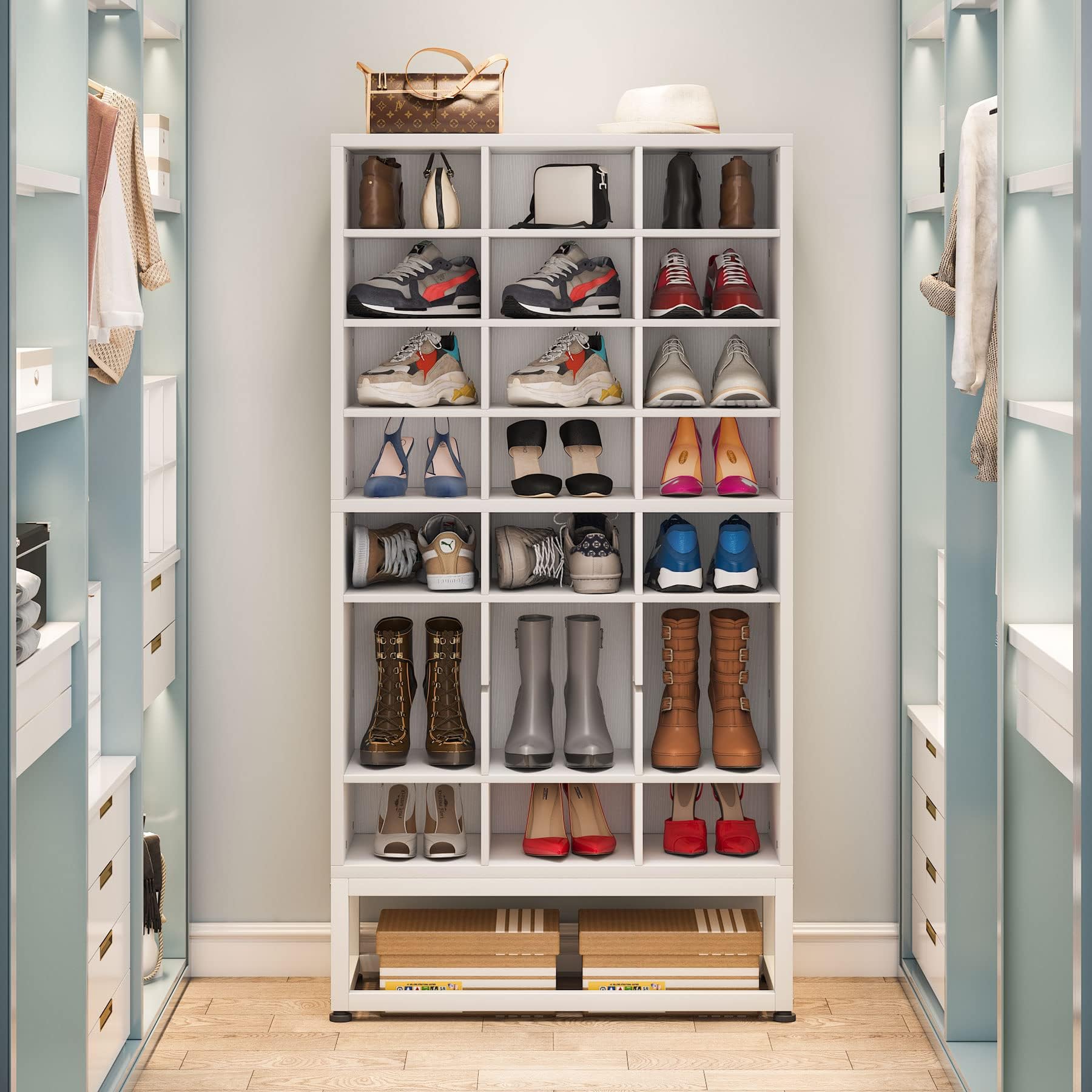 Mua Tribesigns 8-Tier Shoe Storage Cabinet, White Wooden Shoe Rack with