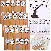 pandaonly 30Pcs Panda Paperclip Bookmarks, 3 Set Cute Panda Bookmark Clips with 1 Sheet Panda Sticky Notes-Funny Paperclips Bookmarks Planner Clips for Office Supplies Coworkers Teachers' Day Gifts